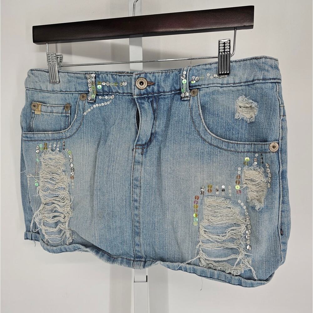 Vtg Y2K Z Cavaricci Womens Sz 9 Mini Skirt Light Wash Blue Jean Denim